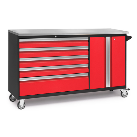 NEWAGE PRODUCTS Bold Series 62" Project Centre with Stainless Steel Top, Red 53827